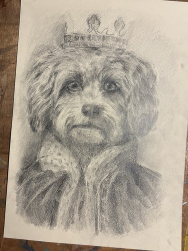 Ritratto cane con corona - , a